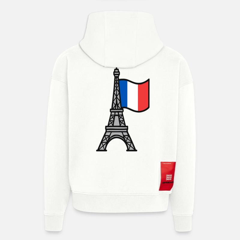 Tour Eiffel avec drapeau français - Sweat à capuche bio épais oversize fabriqué en UE - OFF WHITE