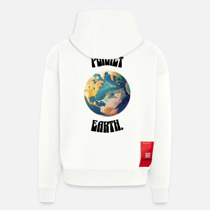 Planète Terre. - Sweat à capuche bio épais oversize fabriqué en UE - OFF WHITE