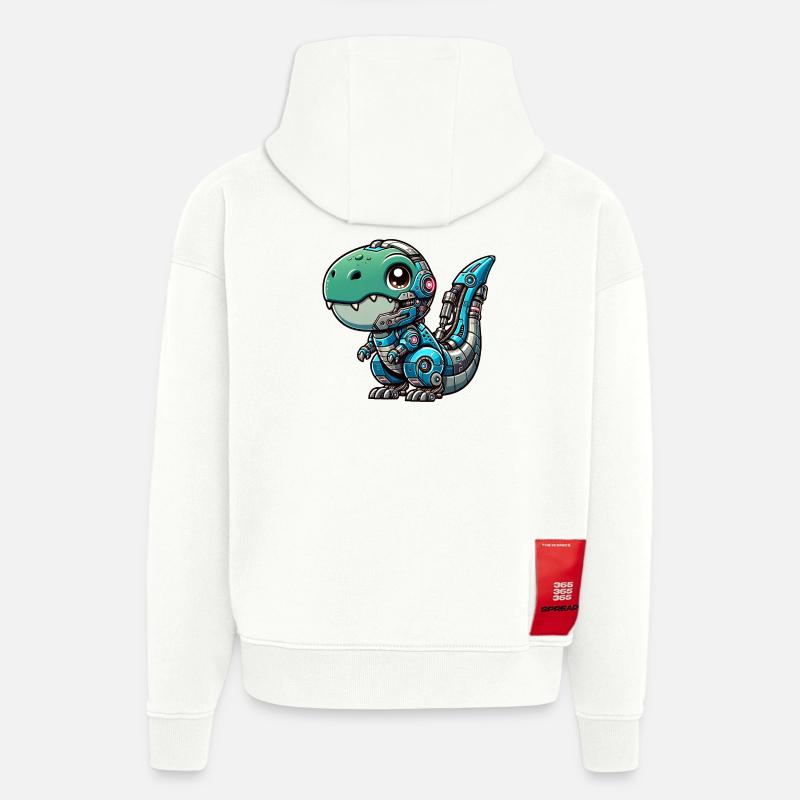 Mignon T-Rex Cyborg, Robo-Dinosaure - Sweat à capuche bio épais oversize fabriqué en UE - OFF WHITE
