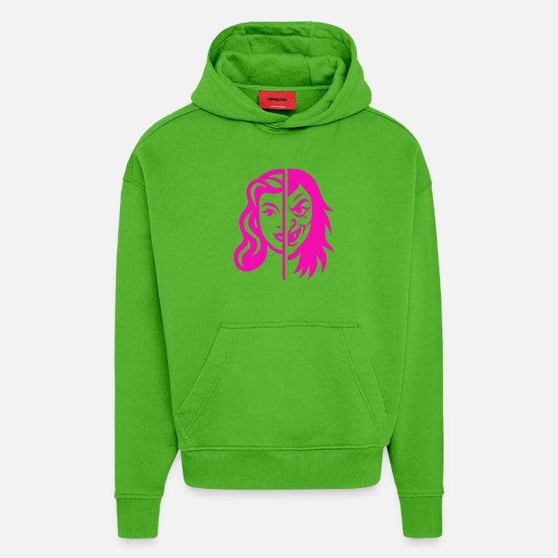Split Face Kontrast - Hoodie- made by SPREAD  - Apple Neon