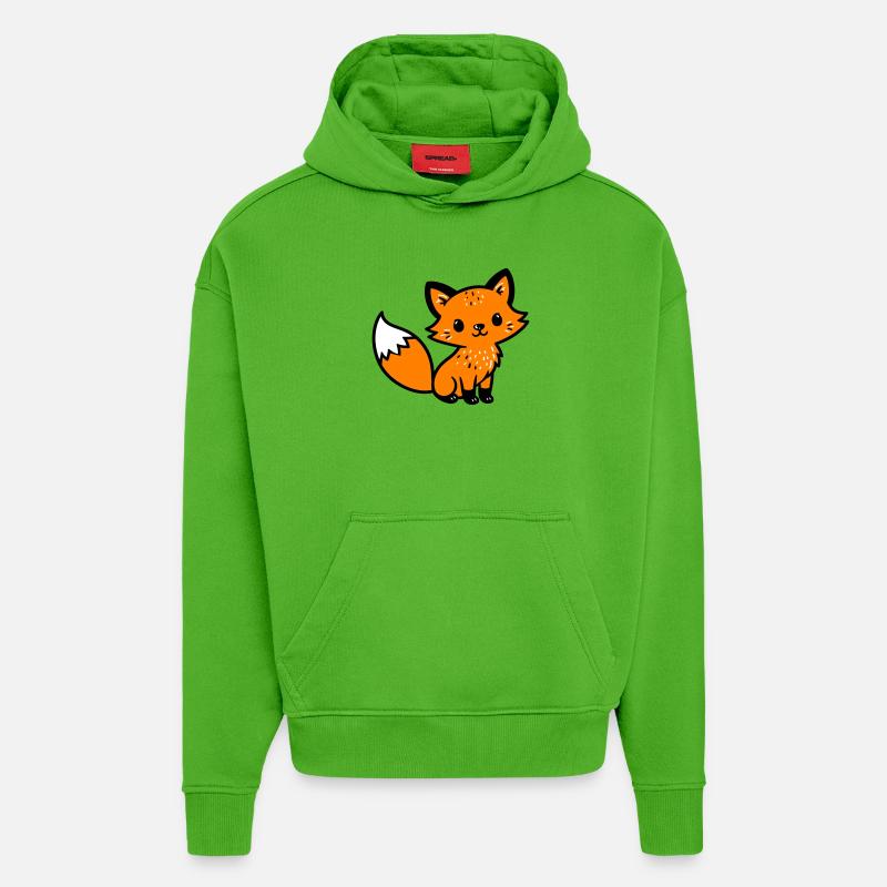 Fox Cute Comic - Sweat à capuche bio épais oversize fabriqué en UE - Apple Neon