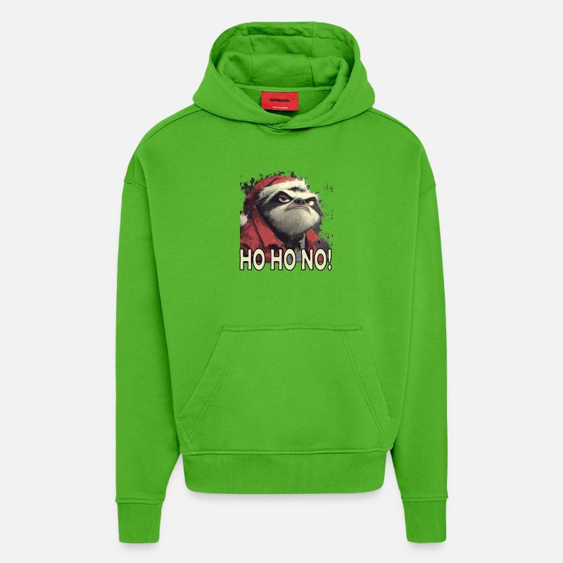 Ho Ho No Christmas Sloth - Sweat à capuche bio épais oversize fabriqué en UE - Apple Neon