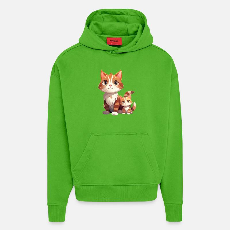 Chat amitié dessin animé Style chat - Sweat à capuche bio épais oversize fabriqué en UE - Apple Neon