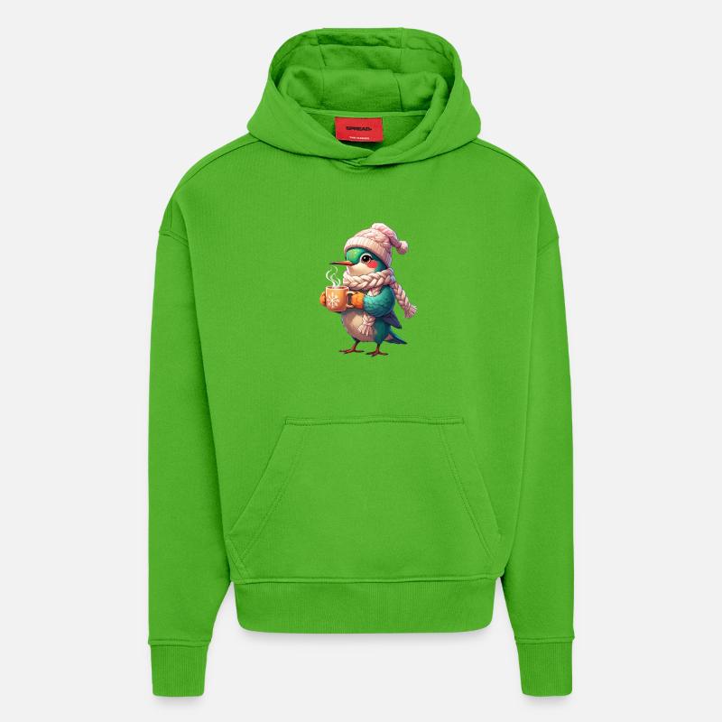 Écharpe d’oiseau granuleuse d’hiver - Sweat à capuche bio épais oversize fabriqué en UE - Apple Neon