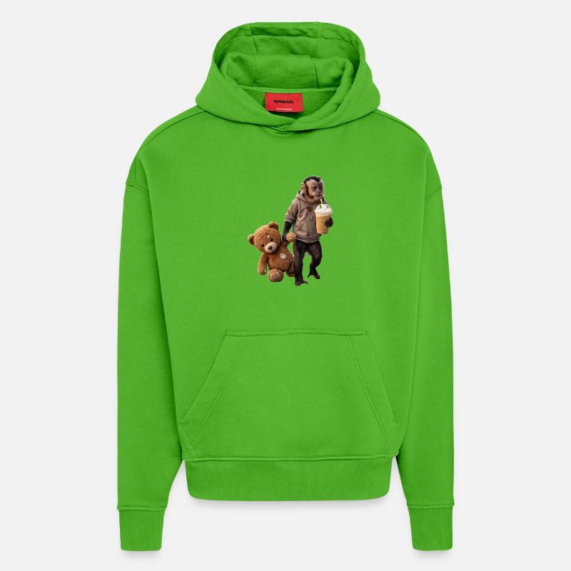 Affe Teddybär Eiskaffee Motiv - Hoodie- made by SPREAD  - Apple Neon