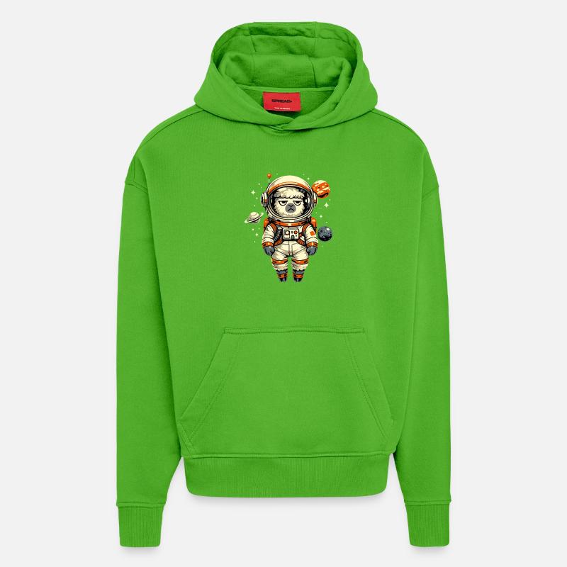 Grumpy Alpaca Astronaut in Space - Hoodie- made by SPREAD  - Apple Neon