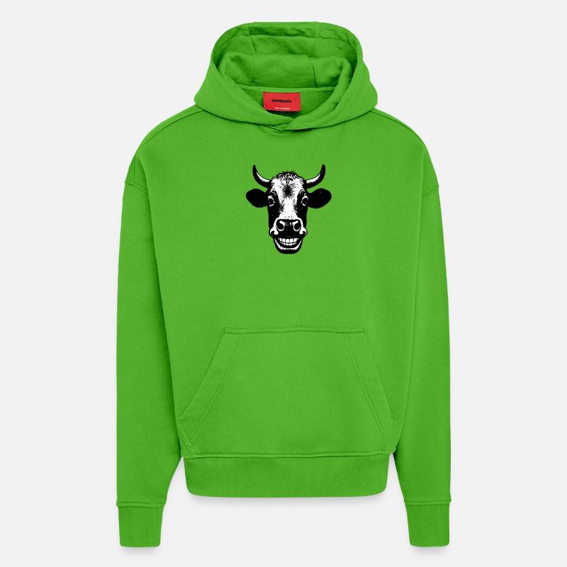 Grinning Cow - Hoodie- made by SPREAD  - Apple Neon