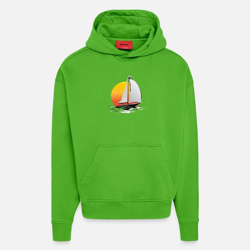 Marin avec soleil - Sweat à capuche bio épais oversize fabriqué en UE - Apple Neon