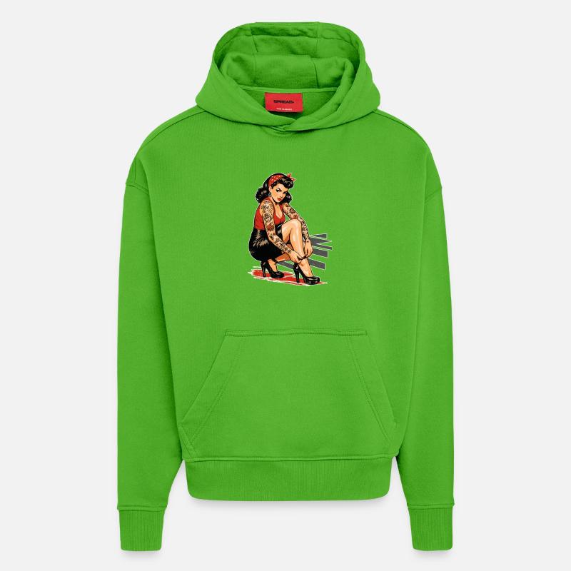 Tattoo Pin-Up: Retro Werbeprint & High Heels - Hoodie- made by SPREAD  - Apple Neon