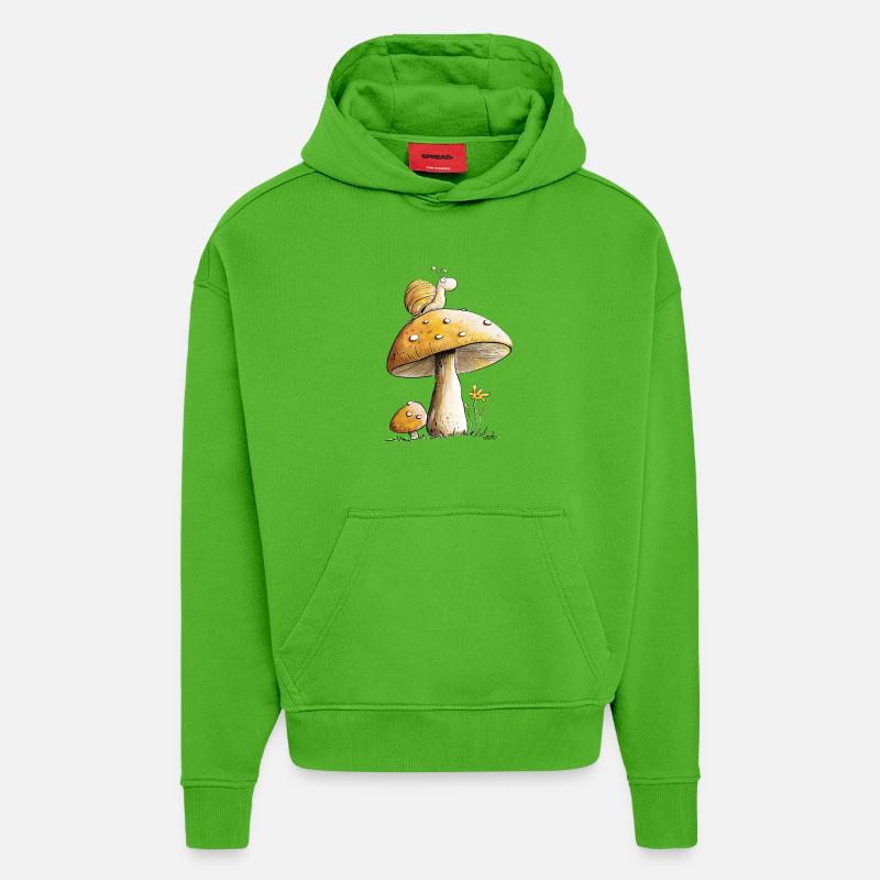 Escargot Sur Champignon Nature Forêt Conte de Fées - Sweat à capuche bio épais oversize fabriqué en UE - Apple Neon