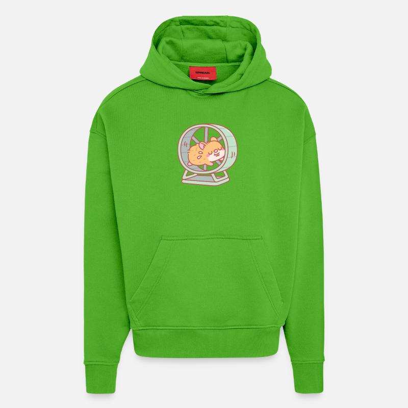 Mignon hamster courant sur une roue - Sweat à capuche bio épais oversize fabriqué en UE - Apple Neon