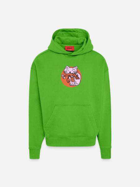 Cat eats cancer - Hoodie- made by SPREAD - Apple Neon