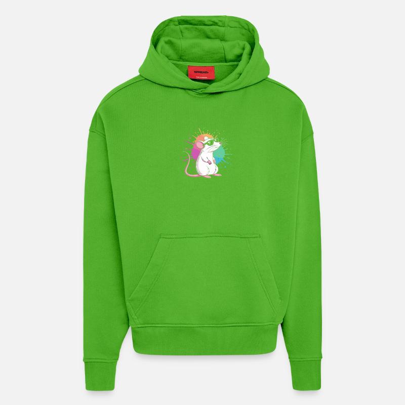 Elegante Ratte unter farbigen Splittern - Hoodie- made by SPREAD  - Apple Neon