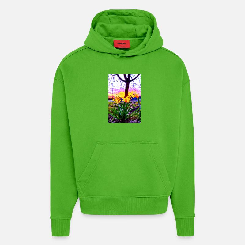 Jonquilles au coucher du soleil - Sweat à capuche bio épais oversize fabriqué en UE - Apple Neon