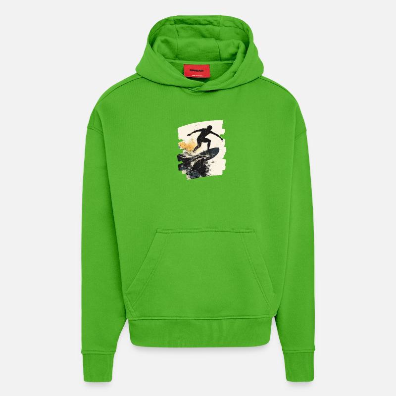 Surfeur Surf Planche de surf Surf - Sweat à capuche bio épais oversize fabriqué en UE - Apple Neon
