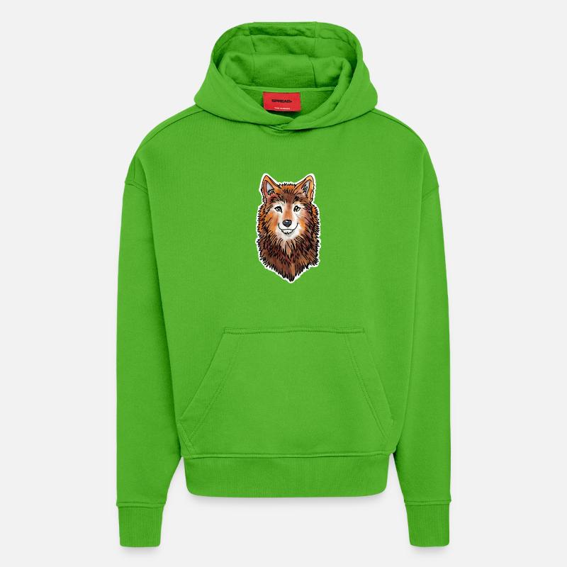 Wolf's Head (Brown Fur) - Hoodie- made by SPREAD - Apple Neon
