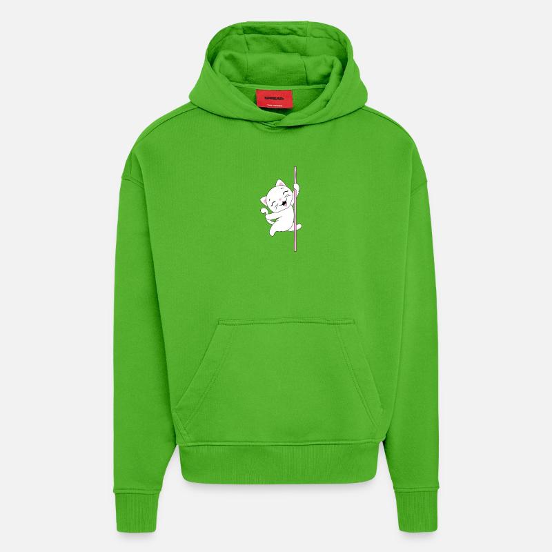 White_cat_is_dancing_on_a_pole - Sweat à capuche bio épais oversize fabriqué en UE - Apple Neon