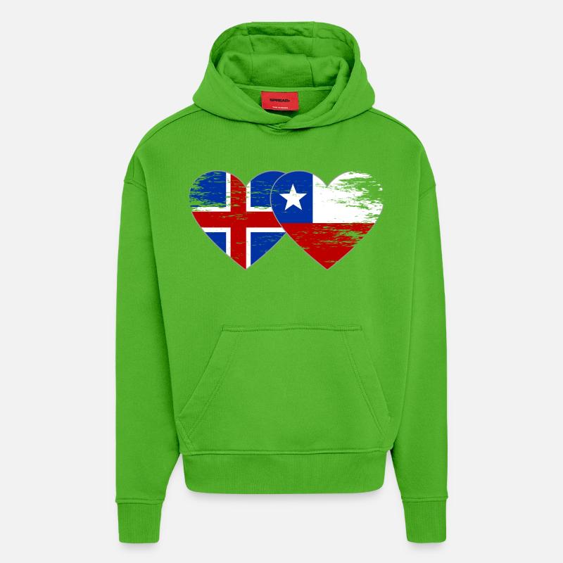 Islande Chili drapeau coeur utilisé - Sweat à capuche bio épais oversize fabriqué en UE - Apple Neon