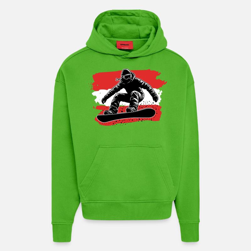 Drapeau de l’Autriche Snowboard - Sweat à capuche bio épais oversize fabriqué en UE - Apple Neon