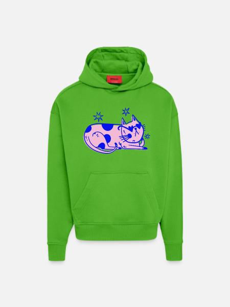 Stylish Cat – Relaxed Retro Vibes - Hoodie- made by SPREAD  - Apple Neon