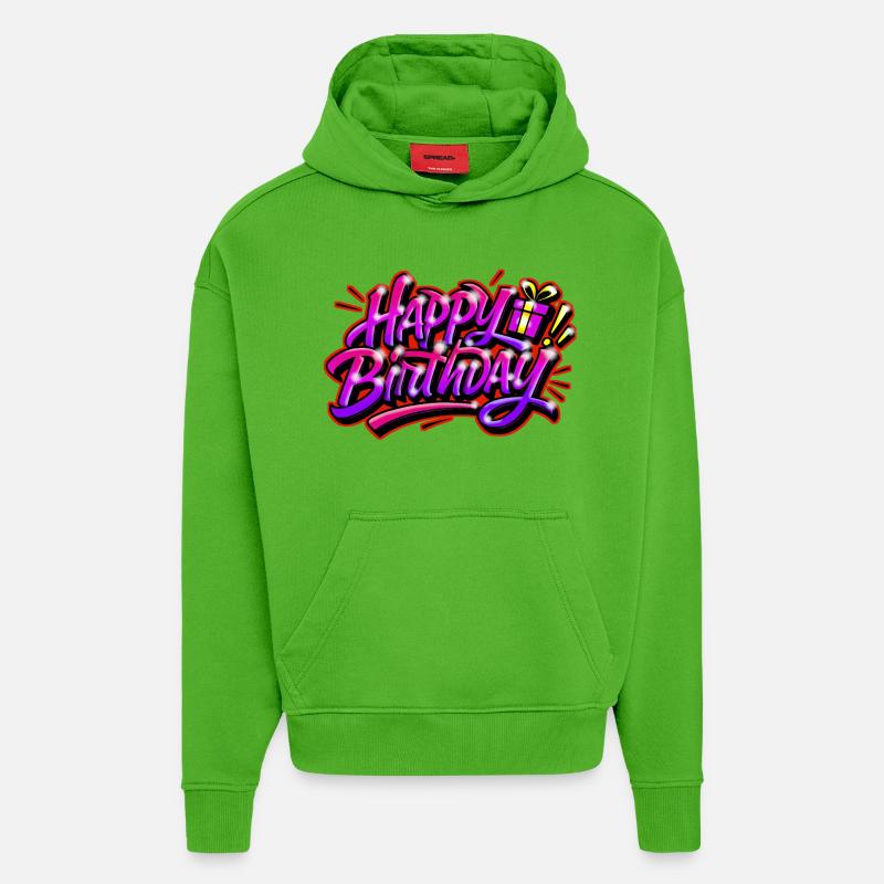 Graffiti  HAPPY BIRTHDAY IMPRIMABLE - Sweat à capuche bio épais oversize fabriqué en UE - Apple Neon