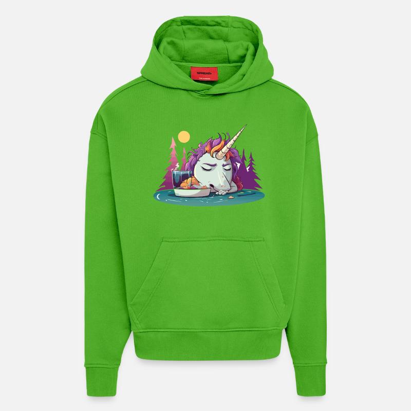 Verschlafenes Einhorn am Teich - Hoodie- made by SPREAD  - Apple Neon