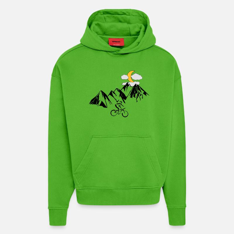 Mountainbiker mit Bergen - Hoodie- made by SPREAD  - Apple Neon