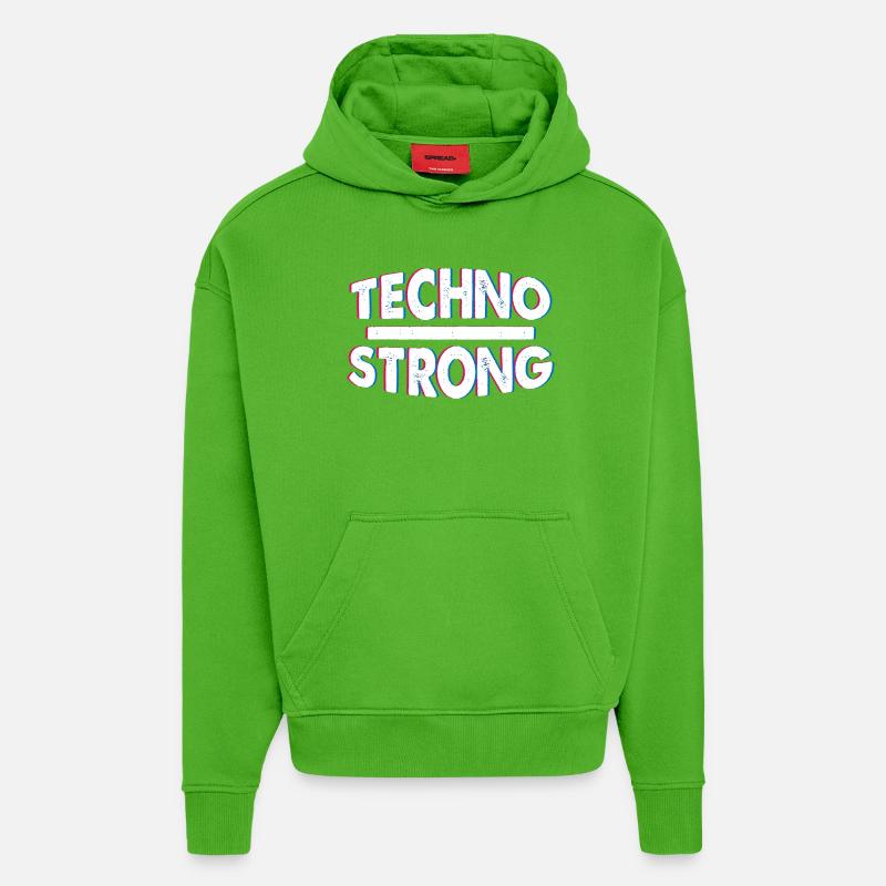 Techno Strong Neon Glitch - Sweat à capuche bio épais oversize fabriqué en UE - Apple Neon