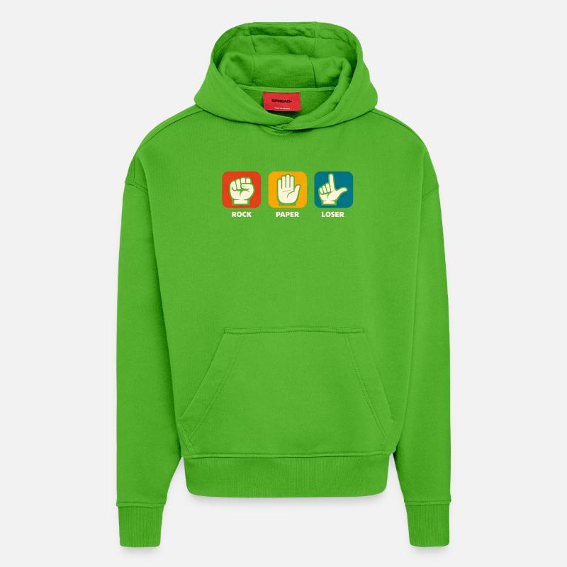 Pierre, papier, perdant, sarcasme, drôles, - Sweat à capuche bio épais oversize fabriqué en UE - Apple Neon