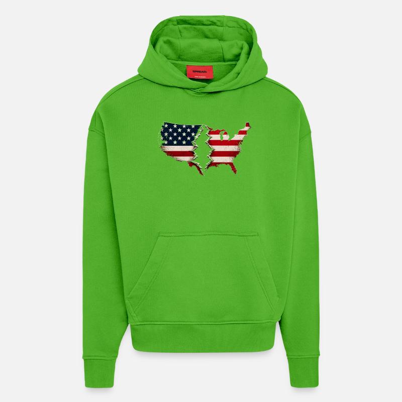Drapeau américain de Broken Heart - Sweat à capuche bio épais oversize fabriqué en UE - Apple Neon