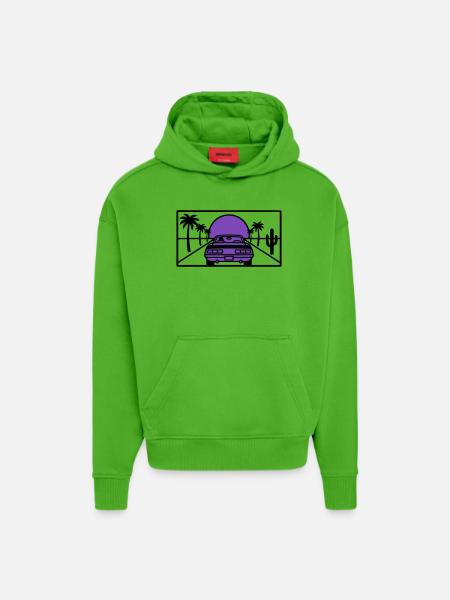 Night Driving Highway Graphic - Hoodie- made by SPREAD - Apple Neon
