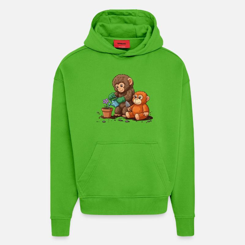 the monkey punch - Affe Gartenarbeit - Hoodie- made by SPREAD  - Apple Neon