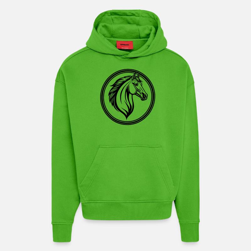 Emblème Tête de Cheval - Sweat à capuche bio épais oversize fabriqué en UE - Apple Neon