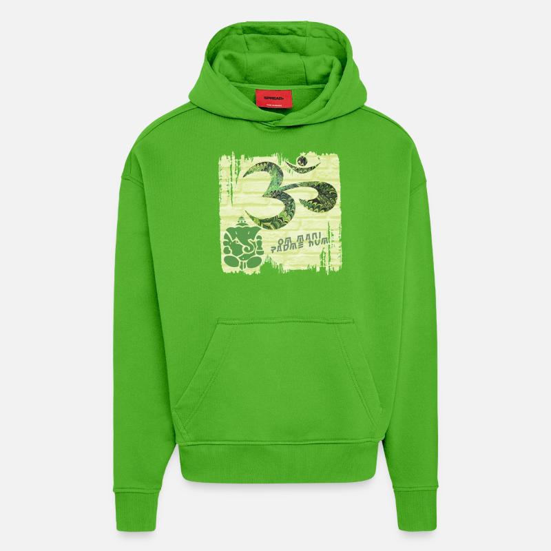 OM with Ganesha E 35 - Hoodie- made by SPREAD  - Apple Neon