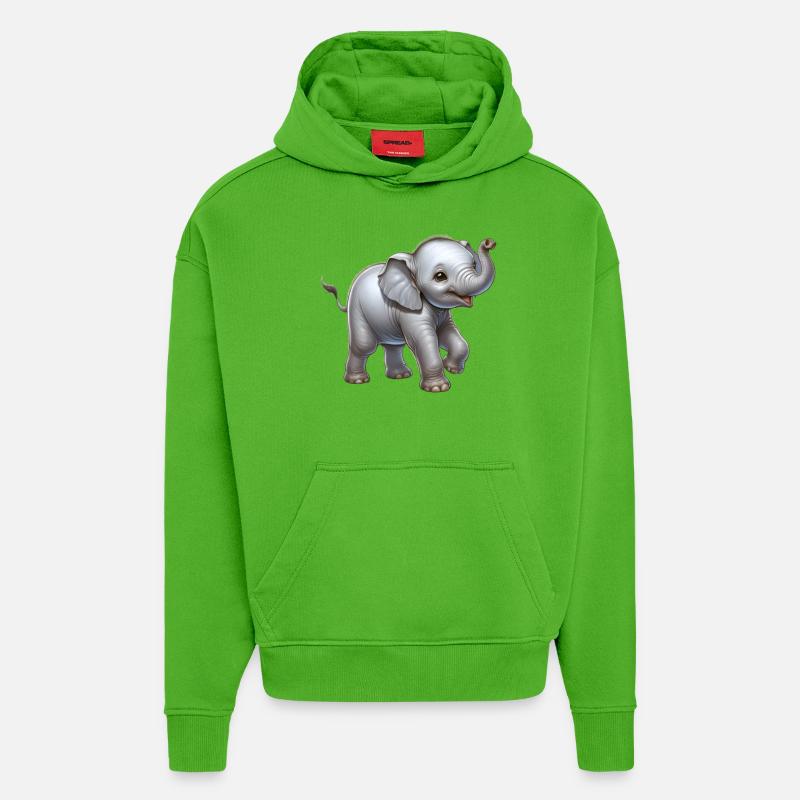 Conception d’éléphant mignon (bébé éléphant) - Sweat à capuche bio épais oversize fabriqué en UE - Apple Neon