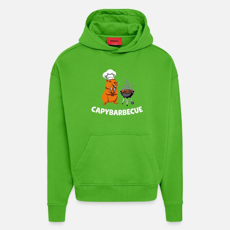 Chef Maître du Grill Capybara - Sweat à capuche bio épais oversize fabriqué en UE - Apple Neon