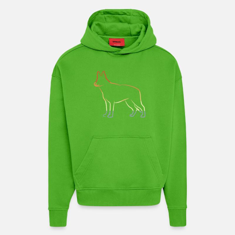 Dessin de berger allemand - Sweat à capuche bio épais oversize fabriqué en UE - Apple Neon