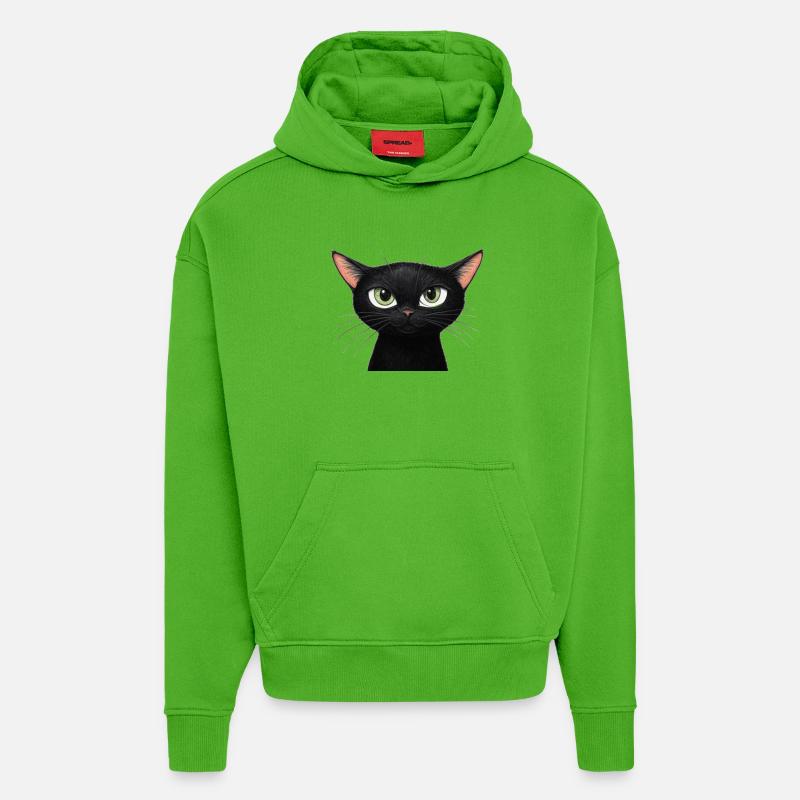 Chat noir - Sweat à capuche bio épais oversize fabriqué en UE - undefined