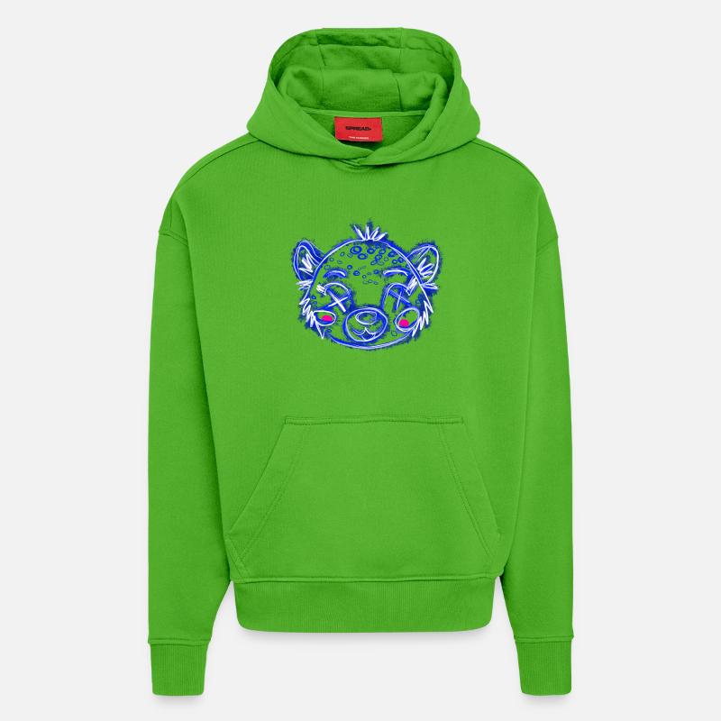 Dead Leo Blue - Sweat à capuche bio épais oversize fabriqué en UE - Apple Neon