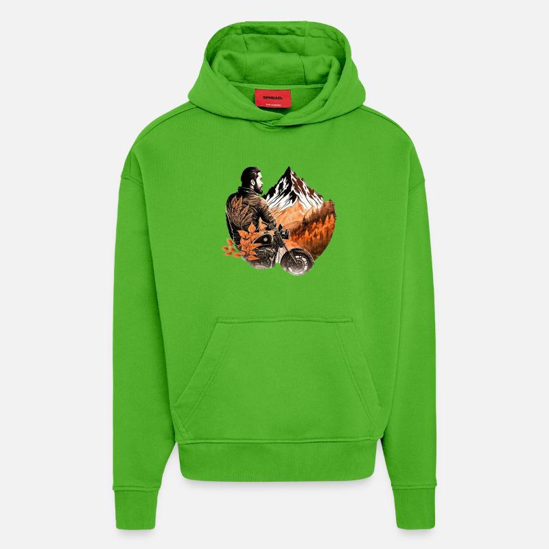 Motorrad Berge / Motorradfahrer - Hoodie- made by SPREAD - Apple Neon