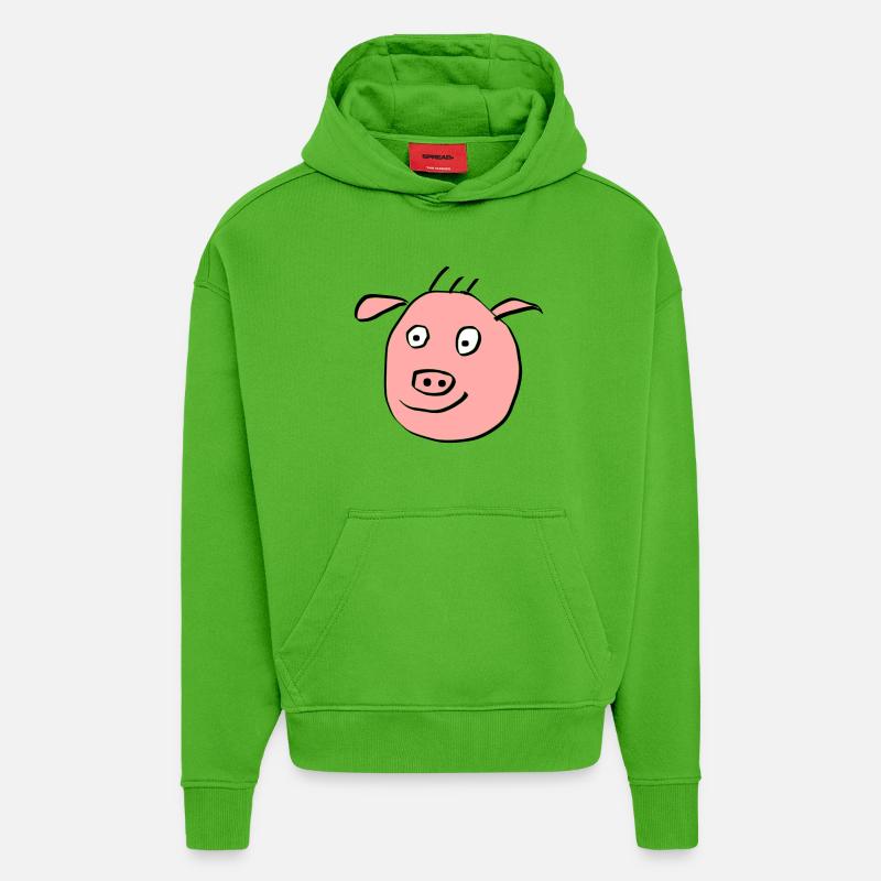 Visage de cochon mignon - Sweat à capuche bio épais oversize fabriqué en UE - Apple Neon