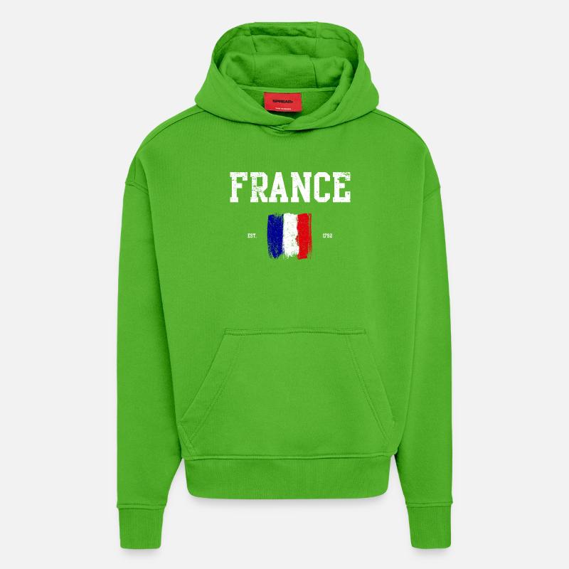 Drapeau français Traits de peinture Design - Sweat à capuche bio épais oversize fabriqué en UE - Apple Neon
