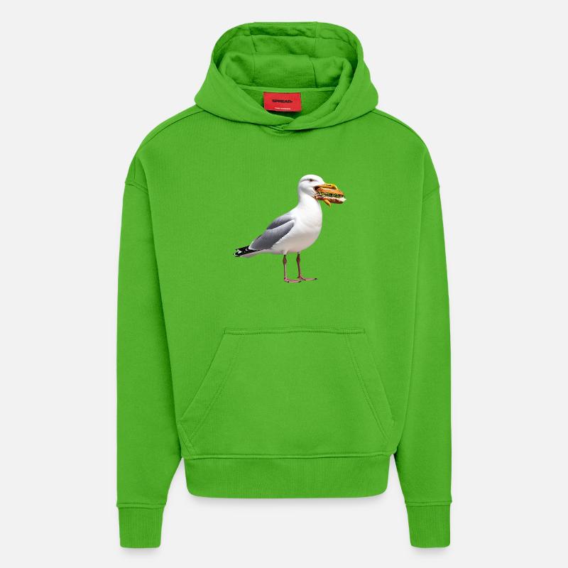 Rouleaux de herrgull avec poisson - Sweat à capuche bio épais oversize fabriqué en UE - Apple Neon