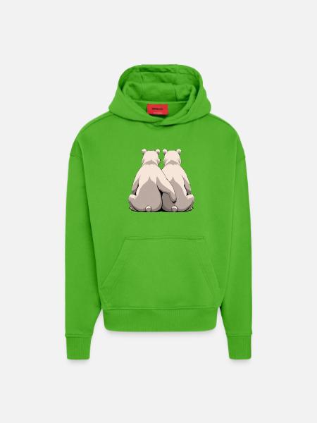 Two white bears back to back - Hoodie- made by SPREAD - Apple Neon