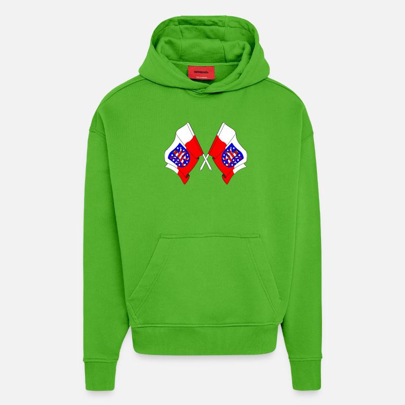 Deux drapeaux traversent la Thuringe - Sweat à capuche bio épais oversize fabriqué en UE - Apple Neon
