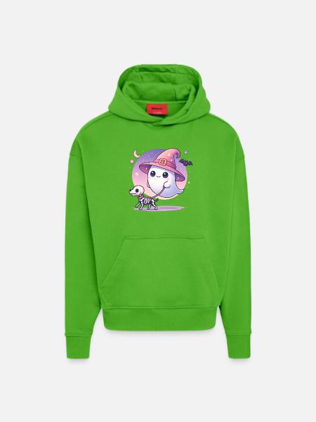 Pinker Hexen‑Geist mit Skelett‑Hund – Halloween - Hoodie- made by SPREAD - Apple Neon