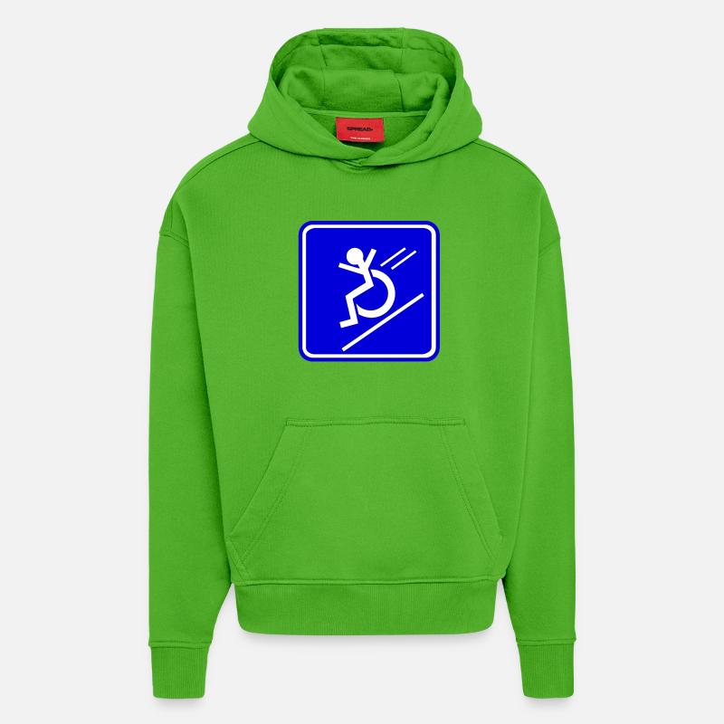 This wheelchair user rolls down quickly * - Hoodie- made by SPREAD  - Apple Neon