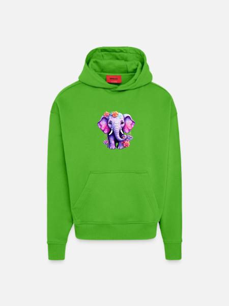 Elephant Elephant Motif - Hoodie- made by SPREAD  - Apple Neon