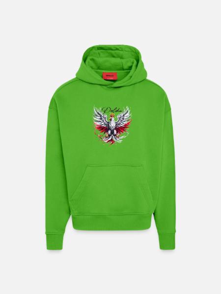 Polska Polska Polski Czerwony Orzeł Złoty Korona - Ekologiczna bluza z kapturem oversize z grubego materiału wyprodukowana w UE - Apple Neon