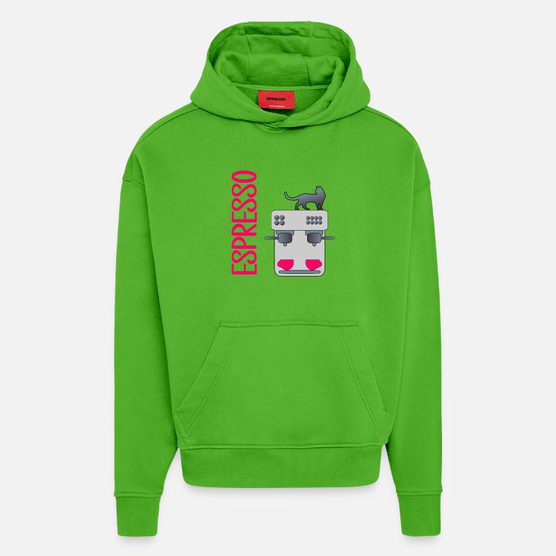 CAFETIÈRE EXPRESSO CHATS - Sweat à capuche bio épais oversize fabriqué en UE - Apple Neon